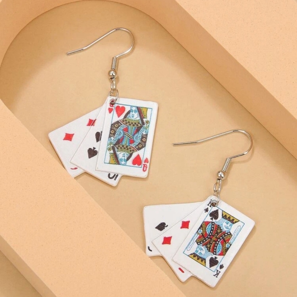 Poker Cards King and Queen Vegas Casino Earrings